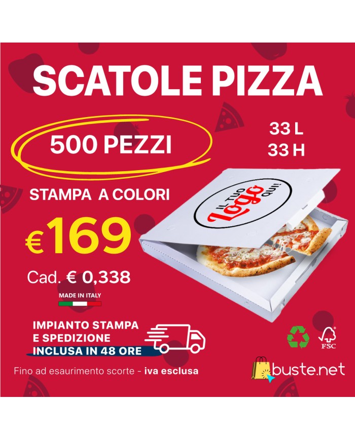 Promo scatole per pizza 33x33 - 500 pezzi