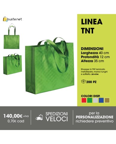 Shopper in TNT laminato metallizzata, manici lunghi e soffietto - 40x12x35