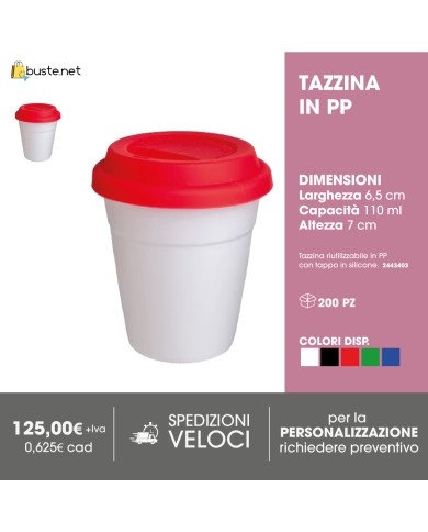 Tazzina riutilizzabile in PP con tappo in silicone
