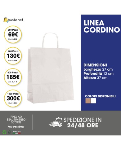 Promo busta di carta classica con maniglia cordino 27x12x37 - 200 pezzi
