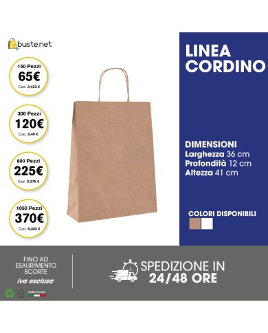 Promo busta di carta classica con maniglia cordino 36x12x41 - 150 pezzi
