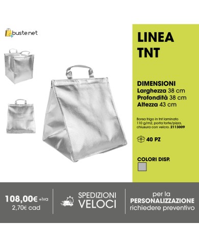 Borsa frigo in TNT LAMINATO 110 g/m2, porta torte/pizza, chiusura con velcro, 38x38x43cm