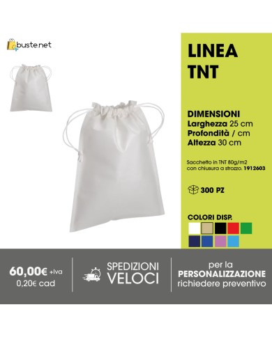 Sacchetto in TNT 80g/m2 con chiusura a strozzo, 25x30 cm