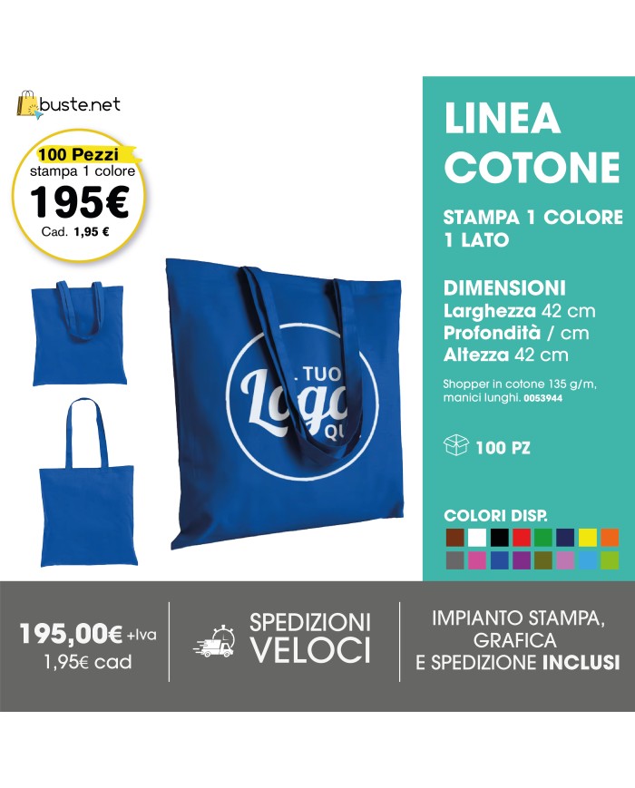 PROMO - Shopper in cotone 135gr. manici lunghi - 42X42