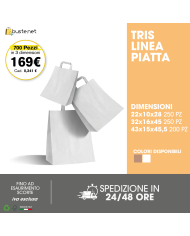 PROMO - TRIS ECONOMY 700pz. BUSTA DI CARTA CON MANIGLIA PIATTA 22x10x28 - 32x16x45 - 43x15x45,5