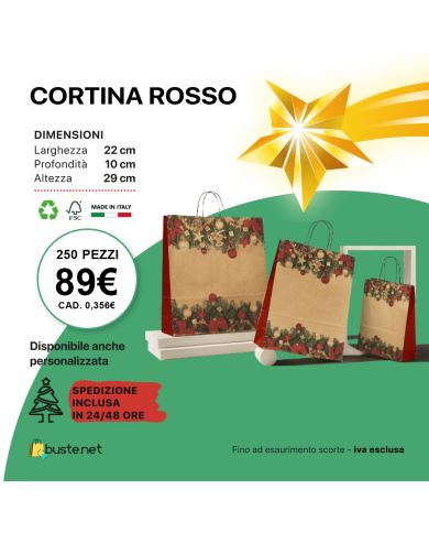 PROMO NATALE - BUSTA NATALE CORTINA ROSSO - 22X10X29