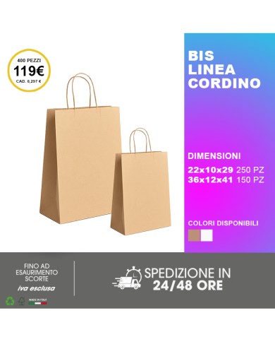 Promo super offerta Bis Busta di carta cordino 400pz - 22x10x29 e 36x12x41