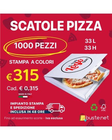 Promo scatole di cartone per pizza da 33x33 - 1.000 pezzi
